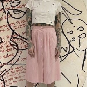 Alfred Dunner Womens Pink Striped Comfort Elastic Waist A-Line Skirt Size 6 VTG